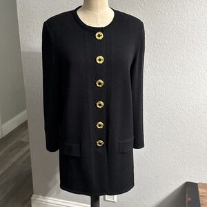 Vintage Toula Black Gold Button Knit Sweater‎ Jacket Size 6 Old Money Classic